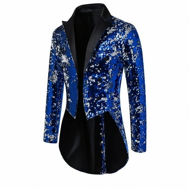 Nmnitkp Mens Sequin Tuxedo Jacket Classic Style Tails Slim Fit Blazer Tailcoat Dress Coat Fine Workmanship Blazer for Men Swallowtail Dinner Party Wedding Blazer Suit