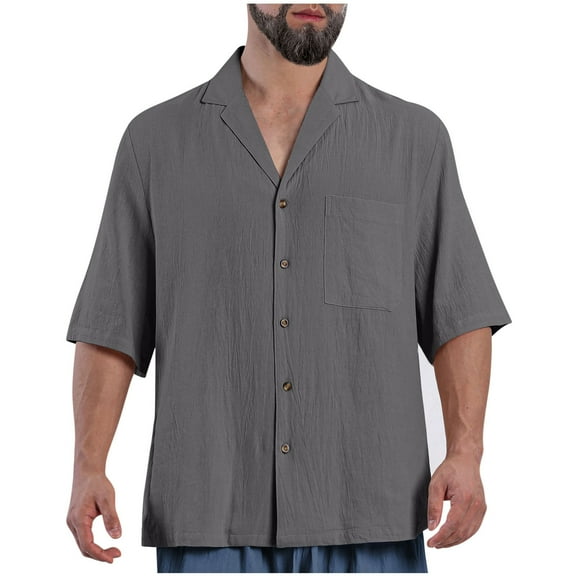 Nmnitkp Mens Shirts Breathable and Comfortable Mens T-shirts Soft and Eco-Friendly Men's Cotton Linen Henley Shirt Casual Beach Hippie Shirts 1/2 Sleeve