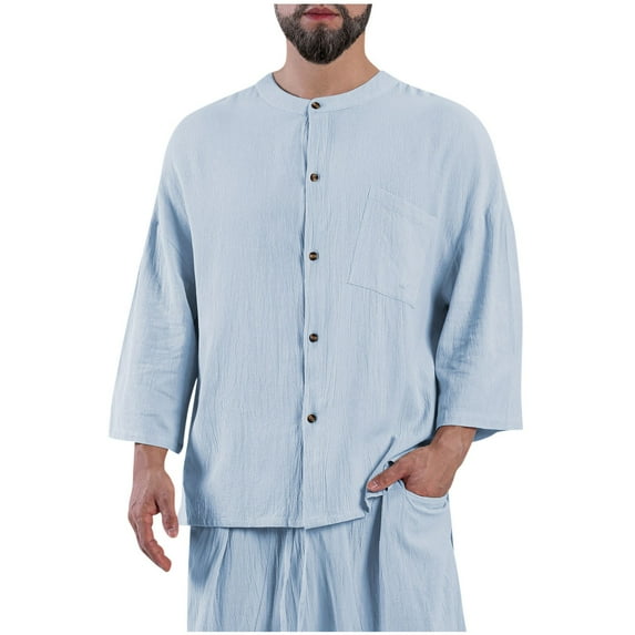 Nmnitkp Mens Shirts Breathable and Comfortable Mens T-shirts Soft and Eco-Friendly Men's Cotton Linen Henley Shirt Casual Beach Hippie Shirts 1/2 Sleeve