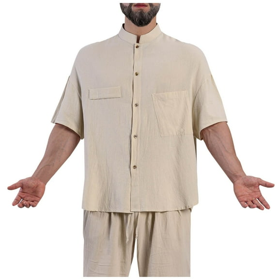 Nmnitkp Mens Shirts Breathable and Comfortable Mens T-shirts Soft and Eco-Friendly Men's Cotton Linen Henley Shirt Casual Beach Hippie Shirts 1/2 Sleeve