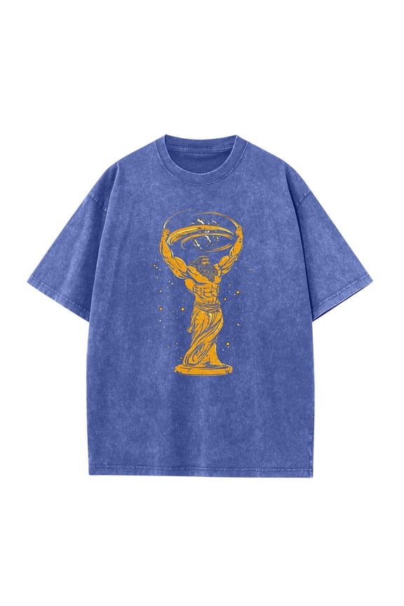 Mens Shirts Fashionable Mens t-Shirts Comfortable Short Sleeved T-shirt Personalized Batik Washed Top Blue,XL