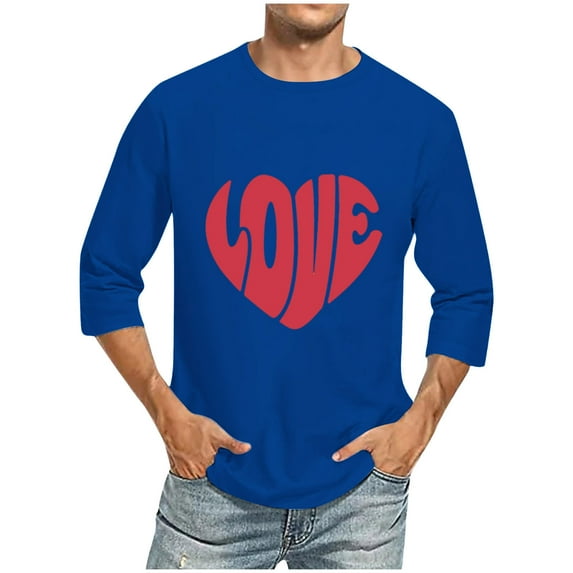 Nmnitkp Mens Shirts High-Quality Fabric Oversize Mens T-shirts Valentine's Day Love Print Mens Vintage Baseball Raglan 3/4 Sleeve Plain Casual Tee Basic Active T Shirts