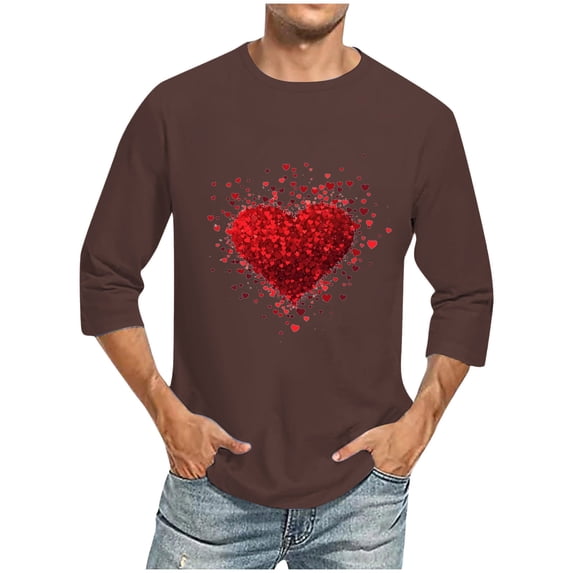 Nmnitkp Mens Shirts High-Quality Fabric Oversize Mens T-shirts Valentine's Day Love Print Mens Vintage Baseball Raglan 3/4 Sleeve Plain Casual Tee Basic Active T Shirts