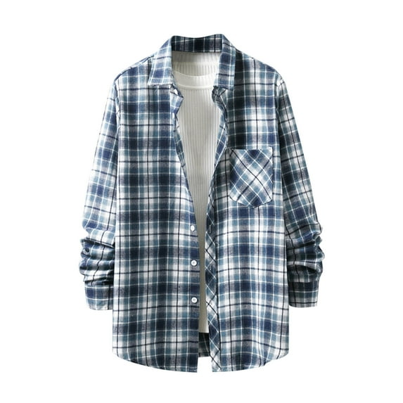 Nmnitkp Mens Shirts Soft Plaid Printed Shirt Buttons Flannel Shirts for Men Regular Fit Mens Long Sleeve Shirt & Casual Fashion Men's Plaid Shirt Loose Youth Long Sleeve Shirt Blue #04,M