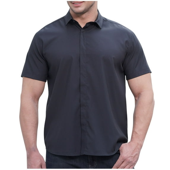 Nmnitkp Mens Shirts Soild Color Men's Short Sleeve Dress Shirts Stretch Stain Shield Casual Button Down Shirts Solid Formal Shirt(Plus Size & Regular)