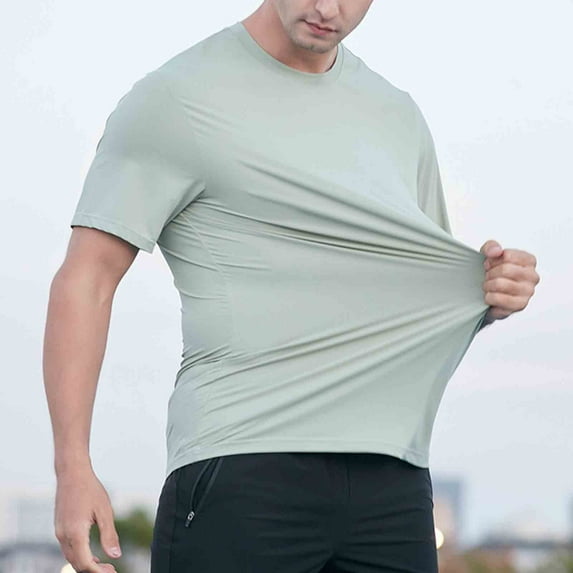 Nmnitkp Mens Short Sleeve Shirts Solid-Color Casual Loose Sports Breathable Ice Silk T-Shirt Quick Dry Round-Neck Mens Pullover Green #01,2XL