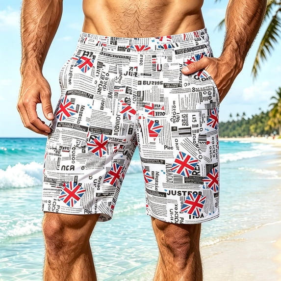 Nmnitkp Mens Shorts Hawaiian Print Quick Dry Swim Trunks Elastic Waist Drawstring Mesh Lined Beach Board Shorts, Summer Casual Multicolor,L