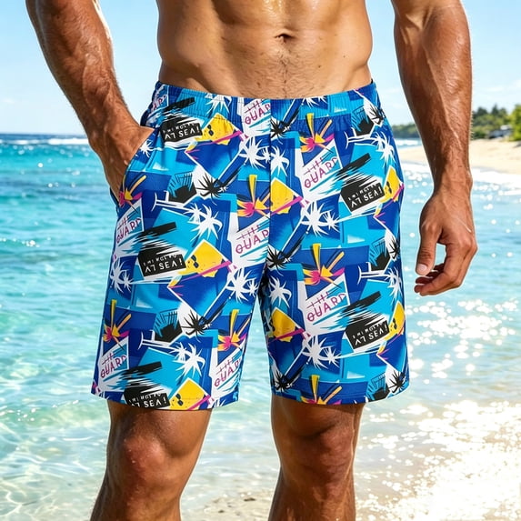 Nmnitkp Mens Shorts Hawaiian Print Quick Dry Swim Trunks Elastic Waist Drawstring Mesh Lined Beach Board Shorts, Summer Casual Multicolor,L