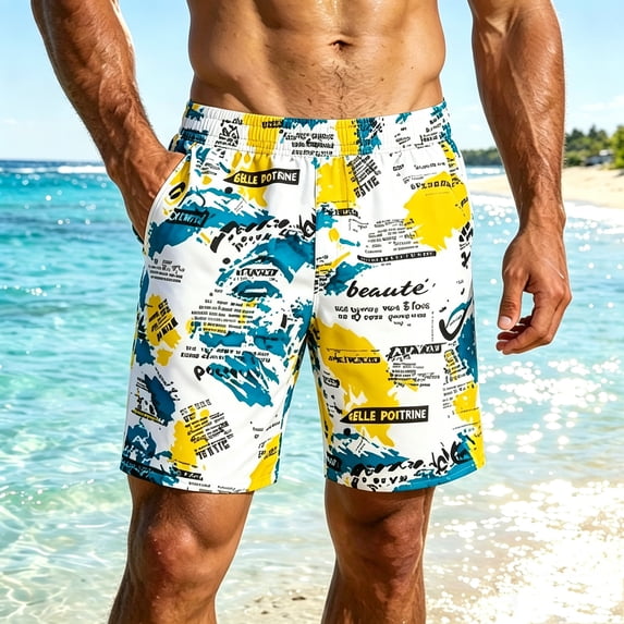 Nmnitkp Mens Shorts Hawaiian Print Quick Dry Swim Trunks Elastic Waist Drawstring Mesh Lined Beach Board Shorts, Summer Casual Multicolor,XL