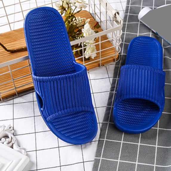 Nmnitkp Mens Slippers Non-Slip Striped EVA Bathroom Slippers Quick Dry Open Toe Shower Slides Comfortable Home Shoes For Indoor Outdoor Spring Summer Blue 42-43