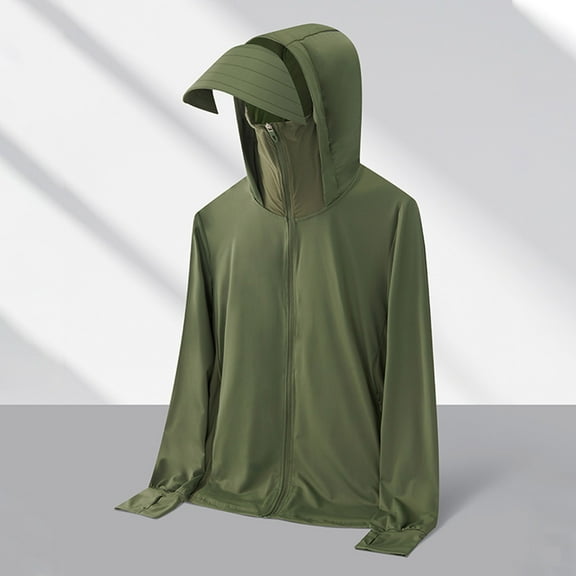 Nmnitkp Mens Sun Protection Shirts Breathable Men's UPF 50  Sun Protection Hoodie Jacket Zip Up Lightweight Long Sleeve UV Fishing Shirts Quick Dry Zip Pockets(With Masking Mask)