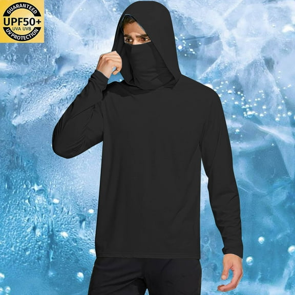 Nmnitkp Mens Sun Protection Shirts High Quality Sunscreen Fabric Sun Shirt UPF 50+ Men's Fishing Long Sleeve UV Protection Hoodie Hiking Rash Guard Swimming Running