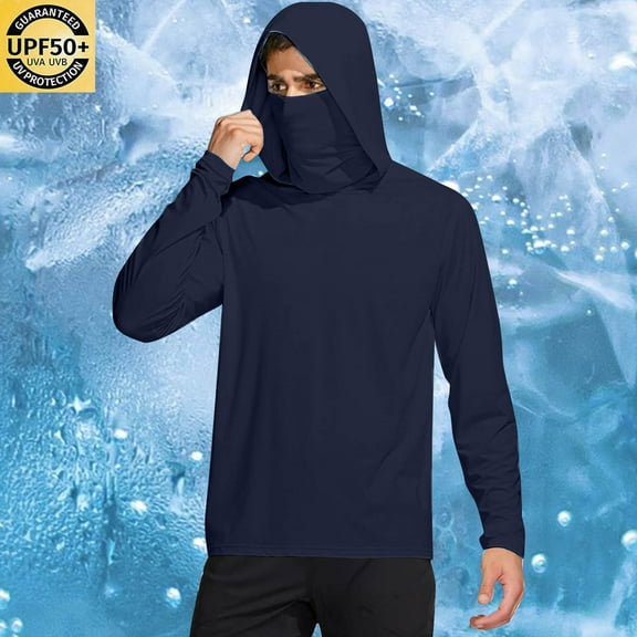 Nmnitkp Mens Sun Protection Shirts High Quality Sunscreen Fabric Sun Shirt UPF 50  Men's Fishing Long Sleeve UV Protection Hoodie Hiking Rash Guard Swimming Running
