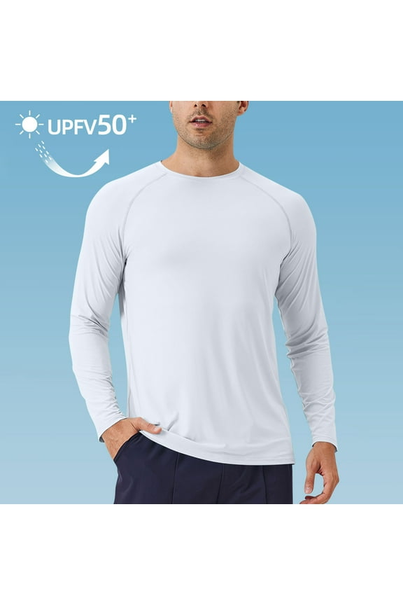 Mens Sun Protection Shirts Mens High Quality Sunscreen Fabric UPF 50+ UV Sun Protection Shirts Outdoor Long Sleeve SPF Rash Guard for Fishing Hiking Swimming Running Sun Shirts for Men