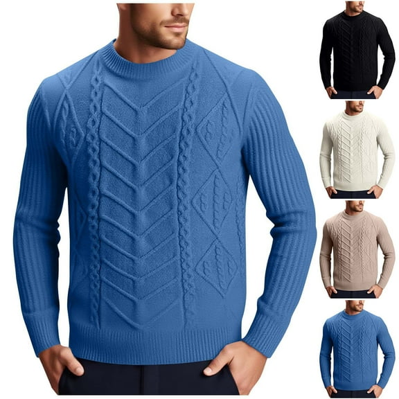 Nmnitkp Mens Sweater Casual Fashion Round Neck Elasticity Pullover Sweater Base Layer Knit Long Sleeve Sweater Blue,L