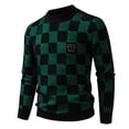 thumbnail image 1 of Nmnitkp Mens Sweater Comfortable Plaid Print Knitted Long Sleeve Pullovers Crewneck Sweater Top Green,4XL, 1 of 3