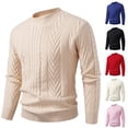 thumbnail image 1 of Nmnitkp Mens Sweater Knit Sweater Crewneck Loose Fit Casual Twist Patterned Textured Long Sleeve Cable Knitted Pullover Khaki,L, 1 of 9