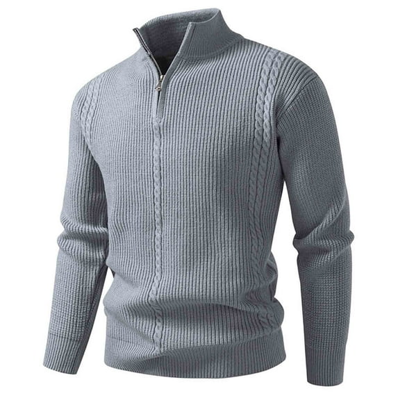 Nmnitkp Mens Sweater Knitted Sweater Casual Loose Elastic Pullover Long Sleeve Zipper Stand-up Collar Sweater Gray,2XL