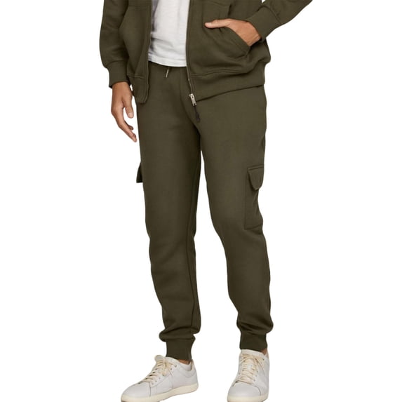 Nmnitkp Mens Sweatpants Casual Solid Color Fleece Lined Jogger Pants Slim Cuffed Athletic Cargo Pants For Running Army Green,2XL