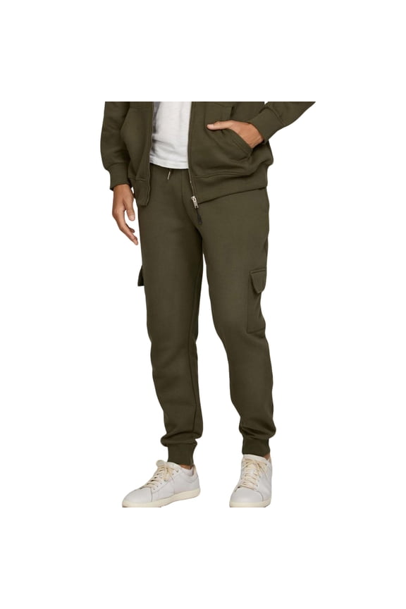 Mens Sweatpants Casual Solid Color Fleece Lined Jogger Pants Slim Cuffed Athletic Cargo Pants For Running Army Green,XL