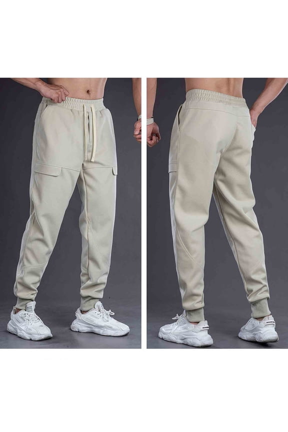 Mens Sweatpants Durable Casual Loose Sports Work Pants With Drawstring Pockets And Elastic Waistband Long Trousers Beige,XL