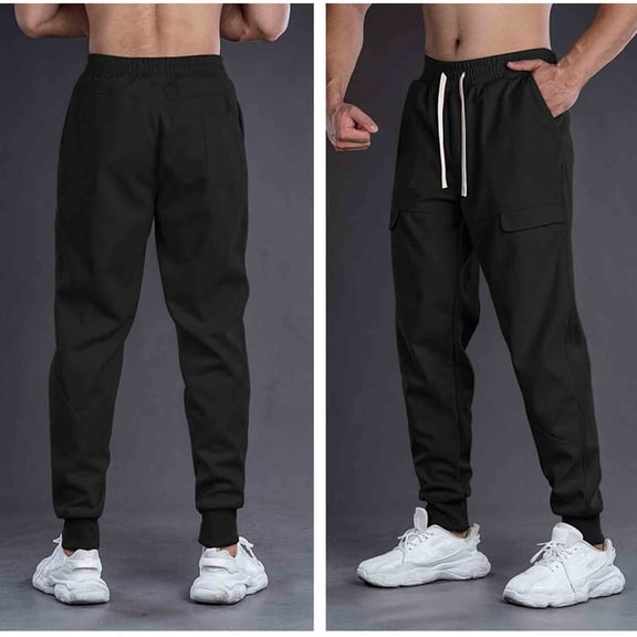 Nmnitkp Mens Sweatpants Durable Casual Loose Sports Work Pants With Drawstring Pockets And Elastic Waistband Long Trousers Black,M