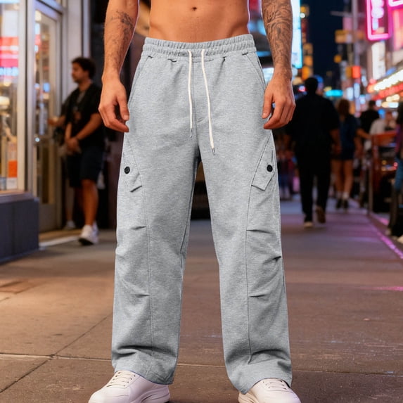 Nmnitkp Mens Sweatpants Durable Solid Color Workwear Sweatpants Drawstring Elastic Waistband Wide Leg Pants Gray,3XL