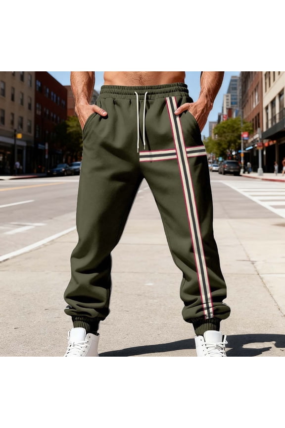 Mens Sweatpants Solid-Color Casual Loose Sports Texture Work Pants Drawstring Pockets Elastic Waistband Long Pants Army Green,L