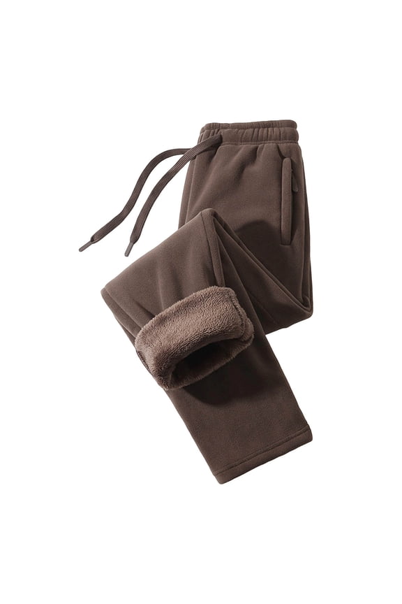 Mens Sweatpants Warm Sherpa Lined Thermal Solid Color Fleece Thick Warm Sanitary Pants Straight Leg Pants Coffee,S