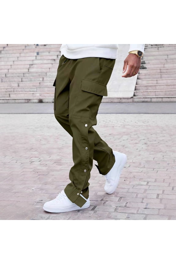 Mens Sweatpants Wear-Resistant Solid Color Adjustable Elastic Drawstring Multi Pocket Workwear Pants Army Green,S