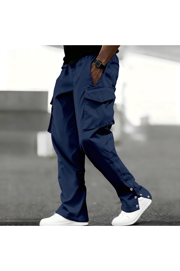 Mens Sweatpants Wear-Resistant Solid Color Adjustable Elastic Drawstring Multi Pocket Workwear Pants Navy,S