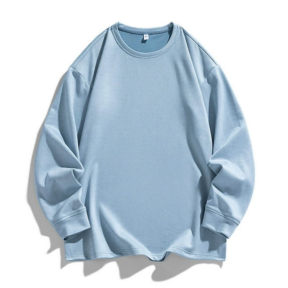 Nmnitkp Mens Sweatshirt Breathable Vintage Casual Solid Color Round Neck Fashion Long Sleeve Mens T-Shirts Light Blue,L