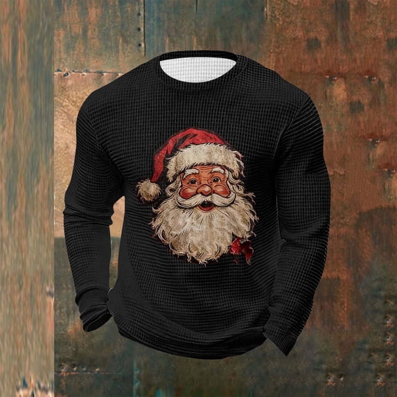 Nmnitkp Mens Sweatshirt Crewneck Pullover Waffle Textured Knitted T-Shirts Casual Loose Fit with Ribbing Edge Christmas Black,4XL