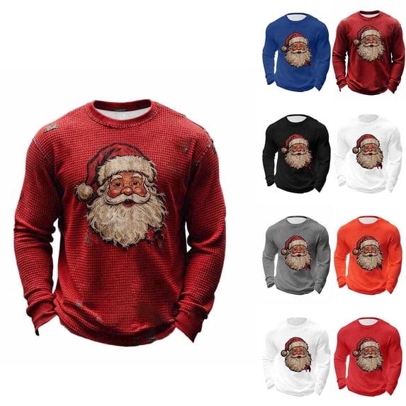 Nmnitkp Mens Sweatshirt Crewneck Pullover Waffle Textured Knitted T-Shirts Casual Loose Fit with Ribbing Edge Christmas Wine,L