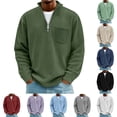 thumbnail image 1 of Nmnitkp Mens Sweatshirt Solid Corduroy Stand Collar Half Zip Long Sleeve Plus Size Pullover Loose Fit Chest Pocket Casual Layering Top for Fall Winter Office Daily Travel Weekend Wear Army Green,S, 1 of 9