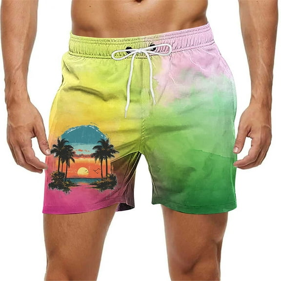 Nmnitkp Mens Swim Trunks Beach Shorts Quick Dry Hawaiian Swimming Shorts with Mesh Lining Swimwear Bathing Suit for Men Multicolor,S
