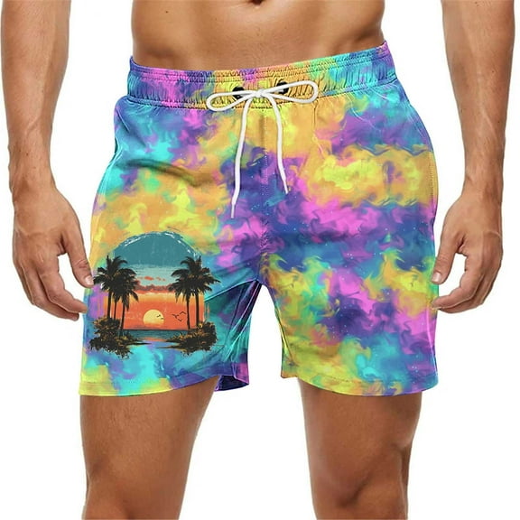 Nmnitkp Mens Swim Trunks Beach Shorts Quick Dry Hawaiian Swimming Shorts with Mesh Lining Swimwear Bathing Suit for Men Multicolor,S