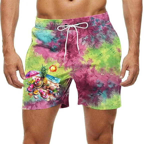Nmnitkp Mens Swim Trunks Beach Shorts Quick Dry Hawaiian Swimming Shorts with Mesh Lining Swimwear Bathing Suit for Men Multicolor,S