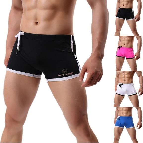 Nmnitkp Mens Swim Trunks,Boys Swim Trunks Elastic Fabric,Men's Swimwear Swim Shorts Trunks Square Cut Black Blue Swimsuits Boxers Black,S