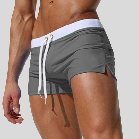 Nmnitkp Mens Swim Trunks,Boys Swim Trunks Elastic Fabric Men's Swimwear Swimsuits Solid Basic Long Swim Sport Trunks Board Shorts Gray,S