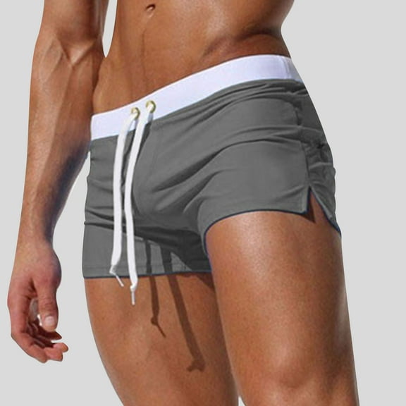 Nmnitkp Mens Swim Trunks,Boys Swim Trunks Elastic Fabric Men's Swimwear Swimsuits Solid Basic Long Swim Sport Trunks Board Shorts Gray,XL