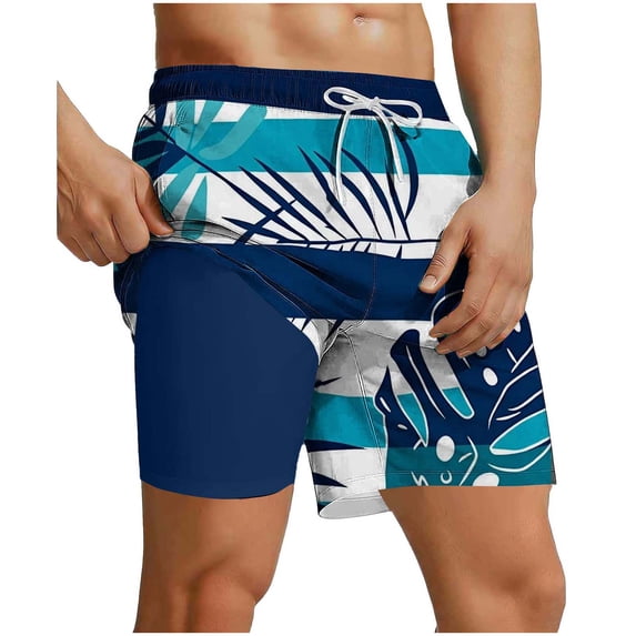 Nmnitkp Mens Swim Trunks Summer Hawaii Beach Shorts with Compression Breathable Liner Swimwear Swimsuit with Pockets Bathing Suits Quick Dry Waterproof
