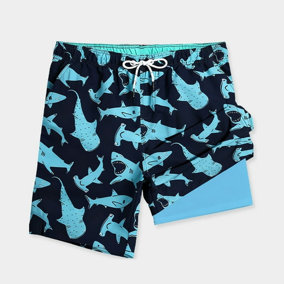 Nmnitkp Mens Swim Trunks with Compression Liner 2-in-1 Swim Trunks Stretch Quick Dry Swim Shorts UPF 50+ Sun Protection Swimtrunks Pockets Blue,L