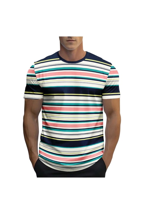 Mens T-Shirts Casual Mens Shirts Short Sleeve Striped Black White Cotton Spandex Summer Holiday Travel Basic Pullover Crew Shirt 2XL