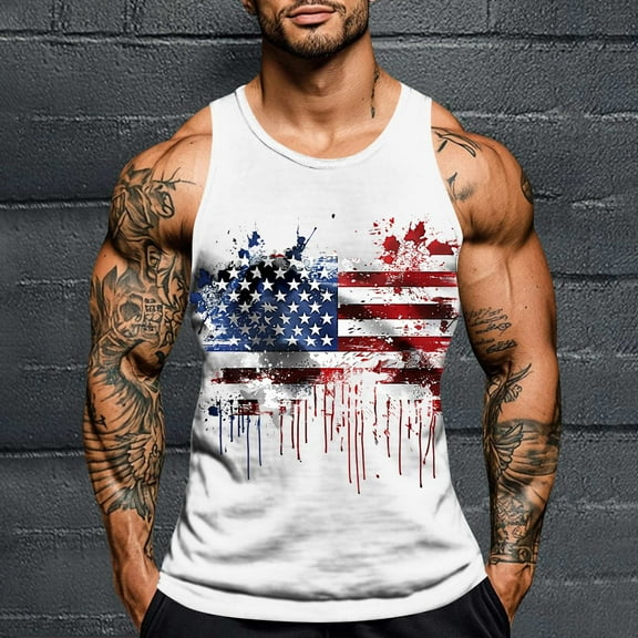 Nmnitkp Mens Tank Tops Independence Day Printing,Beach Summer Sleeveless Shirts Graphic Palm Tree Vacation Tanks Muscle Gym Tank Top White,4XL