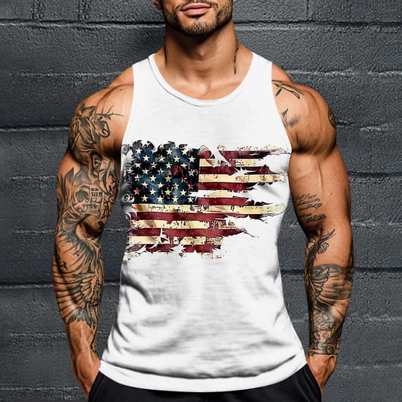 Nmnitkp Mens Tank Tops Independence Day Printing,Beach Summer Sleeveless Shirts Graphic Palm Tree Vacation Tanks Muscle Gym Tank Top White,XL