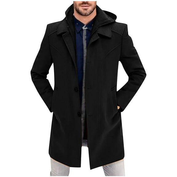 Nmnitkp Mens Trench Coat Slim Fit Notched Collar Fall Winter Single Breasted Pea Coat Warm Soft Overcoat & Warm and Wear-Resistant Trench Coat Men High Cost Performance Boys Winter Coat