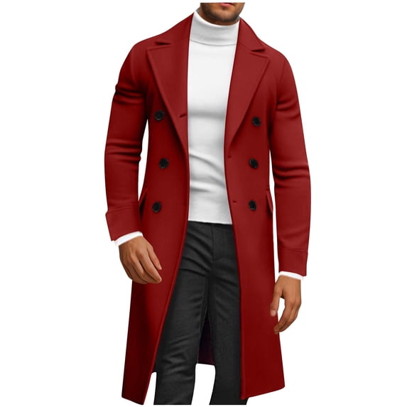 Nmnitkp Mens Trench Coat Slim Fit Notched Collar Fall Winter Single Breasted Pea Coat Warm Soft Overcoat & Warm and Wear-Resistant Trench Coat Men High Cost Performance Boys Winter Coat