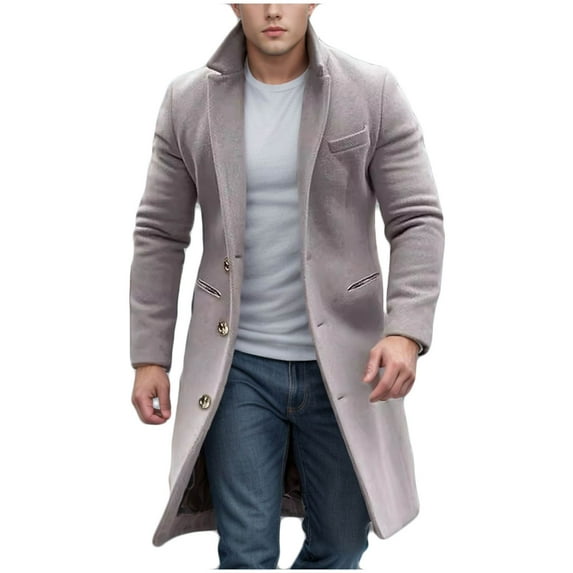 Nmnitkp Mens Trench Coat Slim Fit Notched Collar Fall Winter Single Breasted Pea Coat Warm Soft Overcoat & Warm and Wear-Resistant Trench Coat Men High Cost Performance Boys Winter Coat