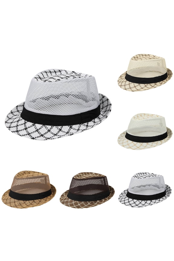 Mesh Fedora Hat for Men Summer Fedora Hats Trilby Hat Sun Beach Hat Panama Hat White